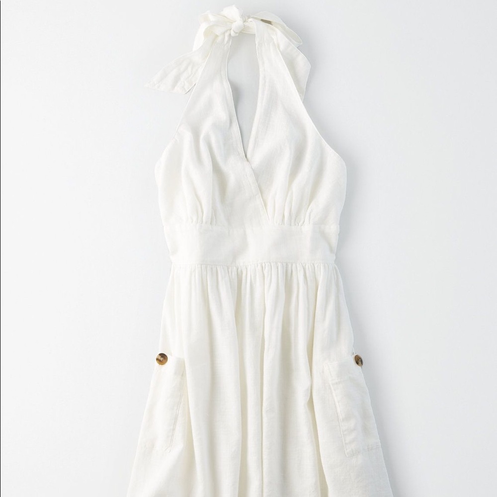 American Eagle White Linen Halter Dress